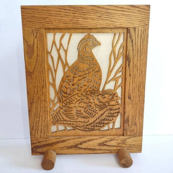 Vintage Handmade Scroll Saw Wood Art Decor Piece w/ Stand Pheasant Birds 9x 12" - Picture 1 of 4